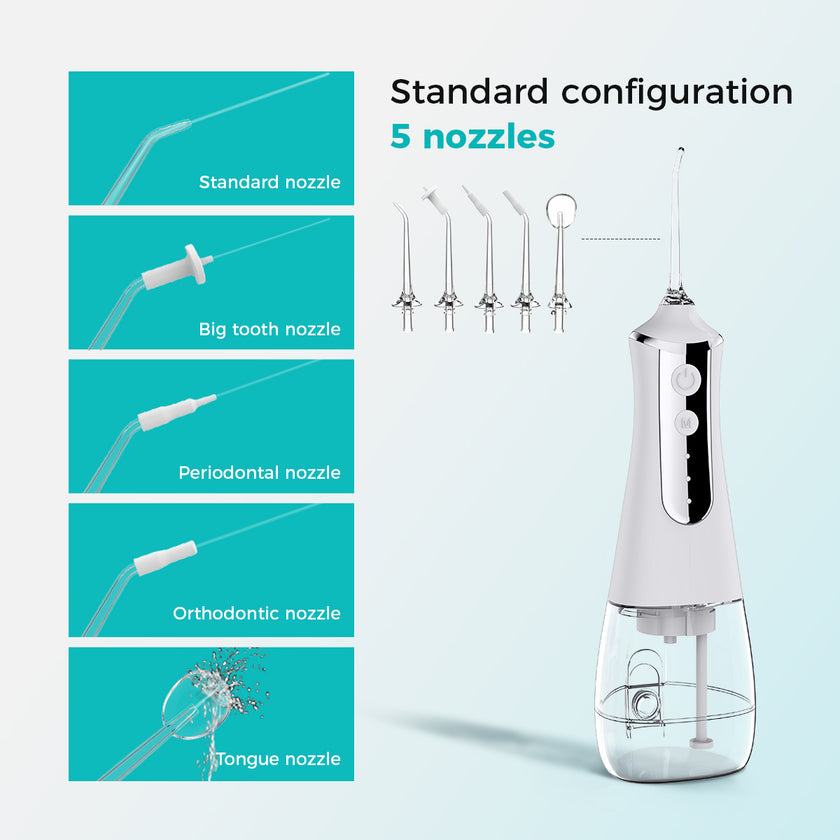 cordless water flosser with five nozzles